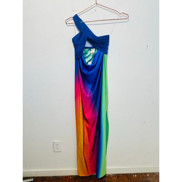 NWT BAOBAB Multicolor Ombre One Shoulder Front Cutout Eliza Maxi Dress Size S - Picture 5 of 16